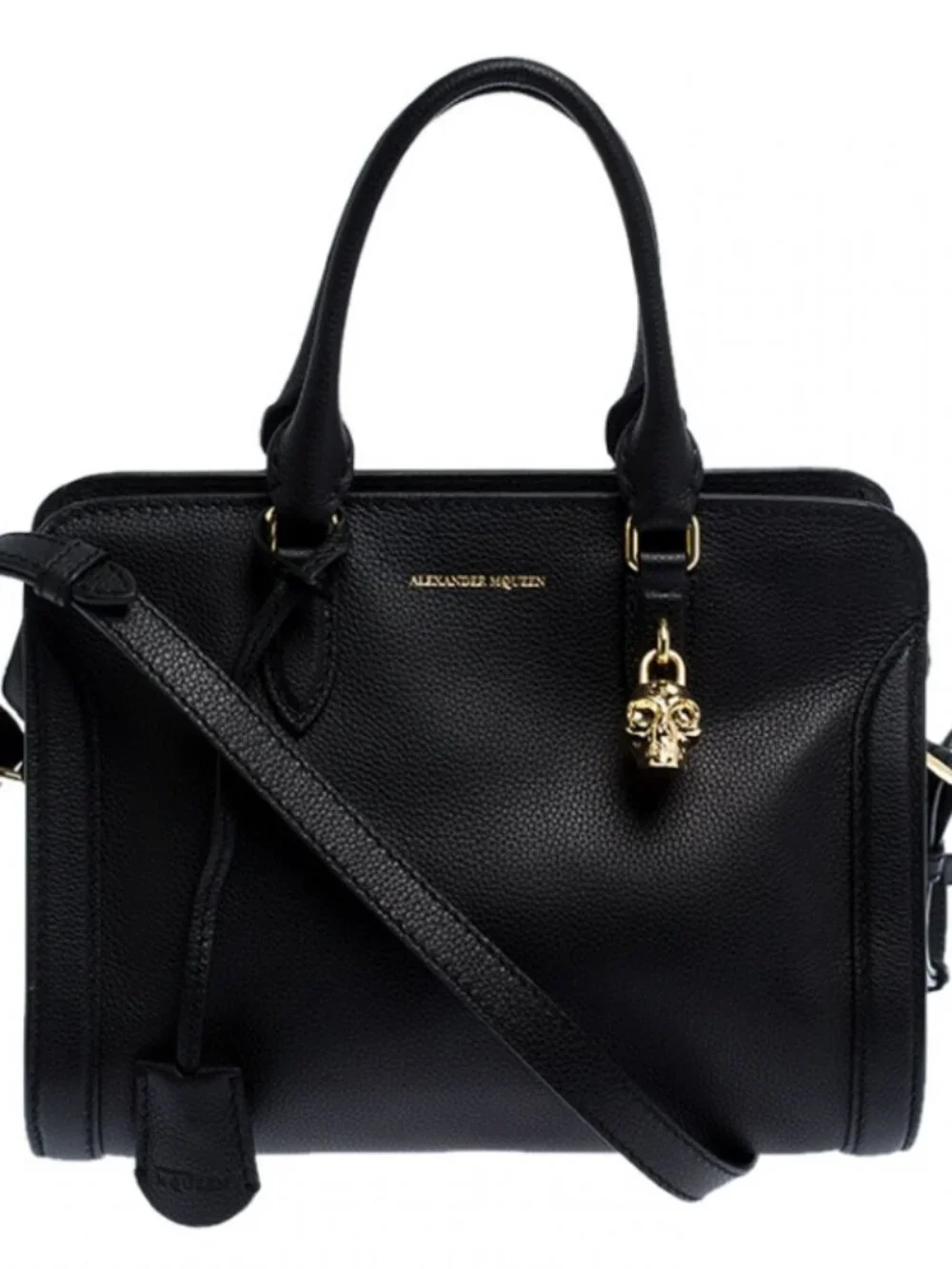 Alexander McQueen Small Skull Padlock Black Leather Satchel
